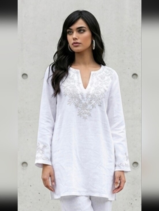 Charter Club Tops - NWT Charter Club Linen Embroidered Top Women White 3/4 Sleeve Blouse 1X